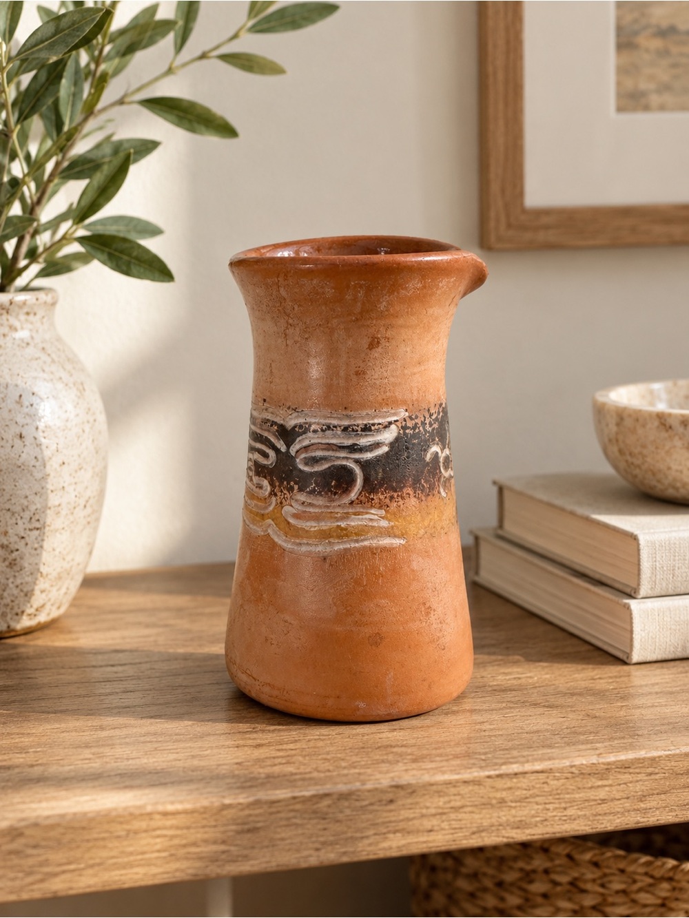 APU Yawarmaky Peru Terracotta Face Pitcher Vase Urubamba Cusco Folk Art